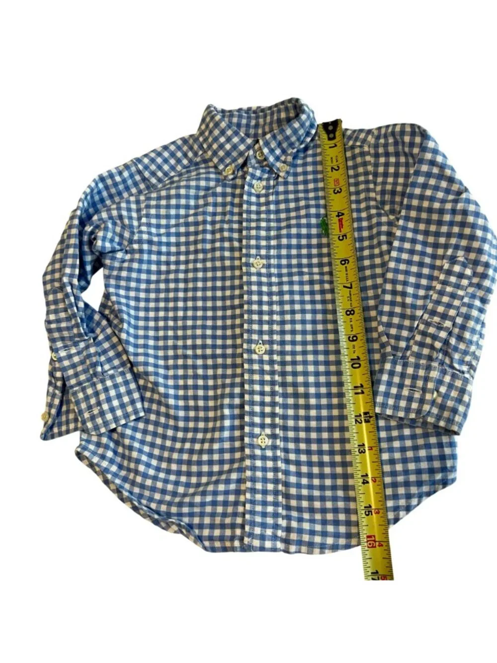 Ralph Lauren Gingham Shirt Boys Blue White Cotton Long Sleeve Button Down Size 2